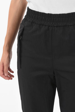 Nylon Track Pants with Lettering Logoed Embroidery