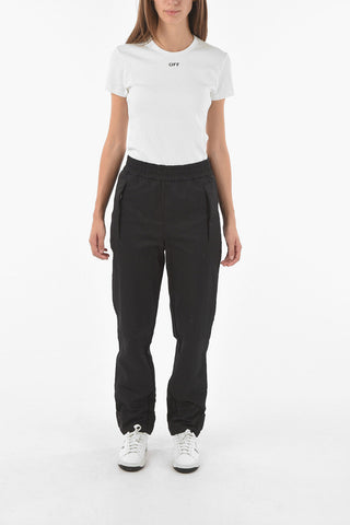 Nylon Track Pants with Lettering Logoed Embroidery