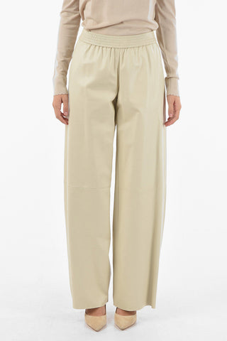Soft Leather Wide Leg Pants with Waist Elastic Band