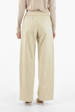 Soft Leather Wide Leg Pants with Waist Elastic Band