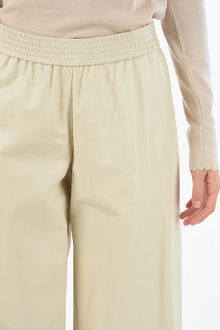 Soft Leather Wide Leg Pants with Waist Elastic Band