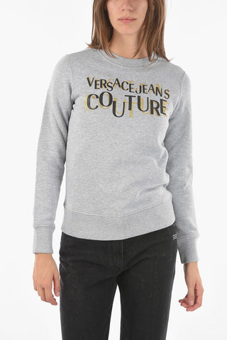 COUTURE Crew Neck Glittered Logo Cotton Sweatshirt