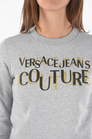 COUTURE Crew Neck Glittered Logo Cotton Sweatshirt