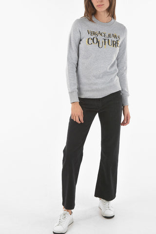 COUTURE Crew Neck Glittered Logo Cotton Sweatshirt