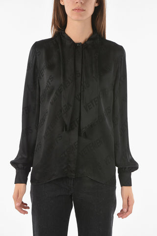 Satin Viscose Tie-neck Shirt with Monogram print