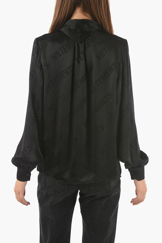 Satin Viscose Tie-neck Shirt with Monogram print