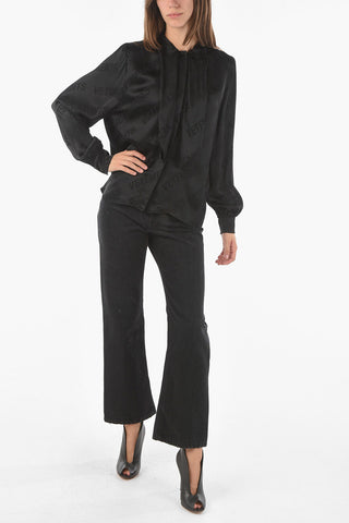 Satin Viscose Tie-neck Shirt with Monogram print