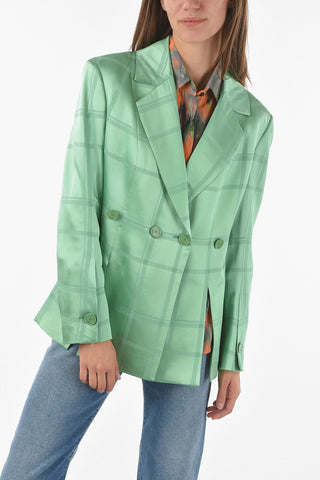 Satin Double-breasted Blazer with Slits