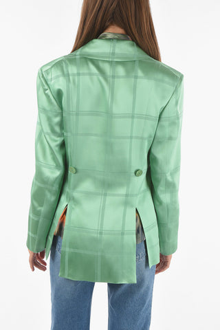 Satin Double-breasted Blazer with Slits