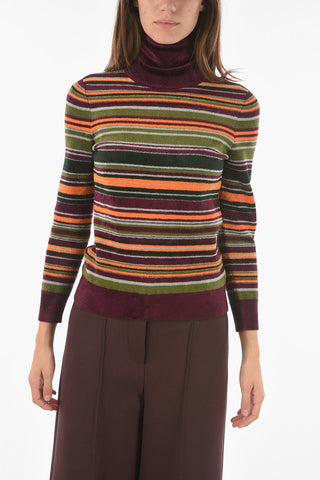 Turtleneck Unbalanced Stripe Viscose Blend Sweater