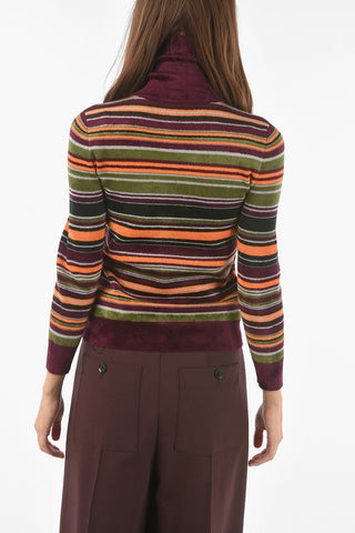 Turtleneck Unbalanced Stripe Viscose Blend Sweater
