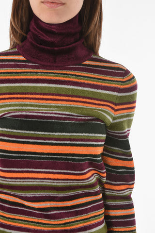 Turtleneck Unbalanced Stripe Viscose Blend Sweater