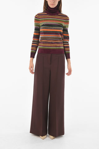 Turtleneck Unbalanced Stripe Viscose Blend Sweater
