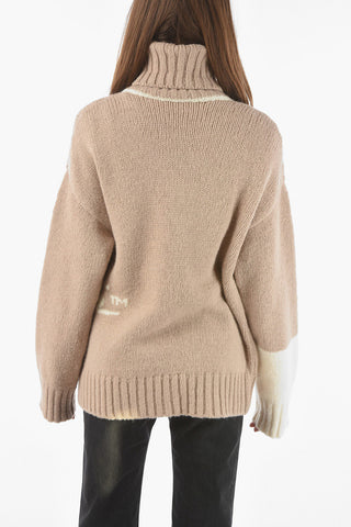 Wool Blend INTARSIO Turtleneck Sweater with Contrasting Lettering Logo