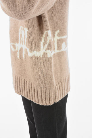 Wool Blend INTARSIO Turtleneck Sweater with Contrasting Lettering Logo