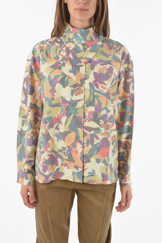 Asymmetric Collar Pin Check Shirt with Hidden Buttoning