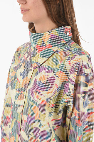 Camicia Pin Check con Collo Asimmetrico e Abbottonatura Nascosta
