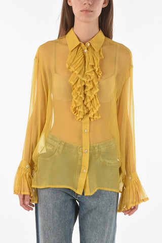 MM0 silk flounce sleeve ruffle front shirt