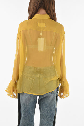 MM0 silk flounce sleeve ruffle front shirt