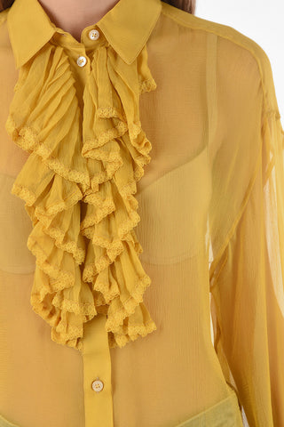 MM0 silk flounce sleeve ruffle front shirt