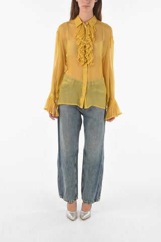 MM0 silk flounce sleeve ruffle front shirt