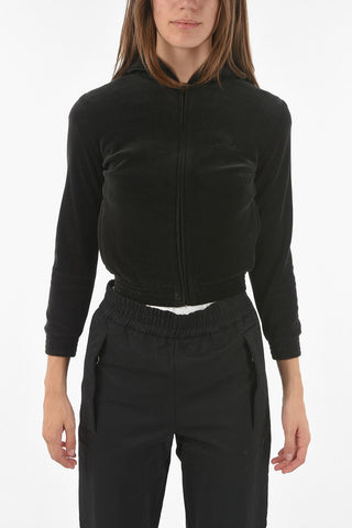 Velour HOTELS & RESORTS Cropped Hooded Sweatshirt with Logoed Embroidery