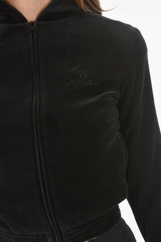 Velour HOTELS & RESORTS Cropped Hooded Sweatshirt with Logoed Embroidery