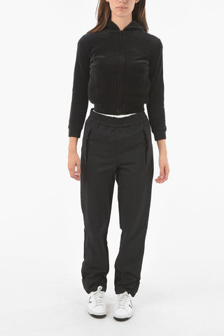 Velour HOTELS & RESORTS Cropped Hooded Sweatshirt with Logoed Embroidery