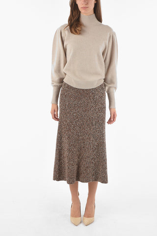 Turtleneck Cashmere Blend Pullover with Puffed Sleeves