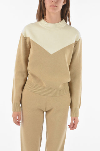 Crew Neck Two Tone Wool and Cashmere Pullover