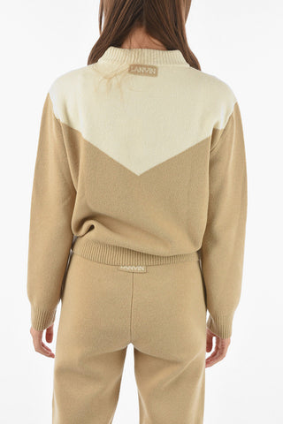 Crew Neck Two Tone Wool and Cashmere Pullover