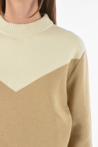 Crew Neck Two Tone Wool and Cashmere Pullover
