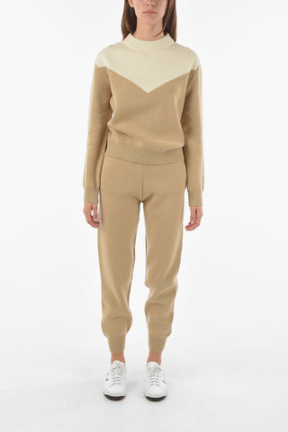 Crew Neck Two Tone Wool and Cashmere Pullover