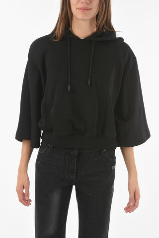 Cropped Hooded Sweatshirt with Padded Shoulders