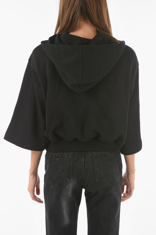 Cropped Hooded Sweatshirt with Padded Shoulders