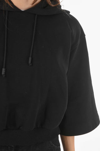 Cropped Hooded Sweatshirt with Padded Shoulders