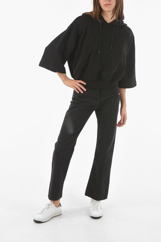 Cropped Hooded Sweatshirt with Padded Shoulders