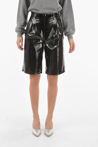 MM0 High Waist Faux Leather Crocodile Effect Shorts 