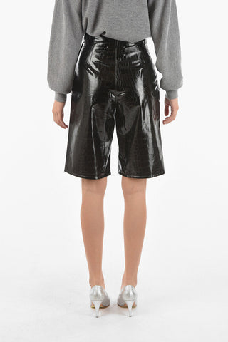MM0 High Waist Faux Leather Crocodile Effect Shorts 
