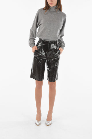MM0 High Waist Faux Leather Crocodile Effect Shorts 