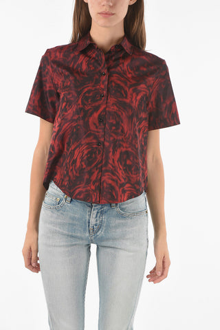 Taffeta Silk Cropped Shirt in Rose Pattern