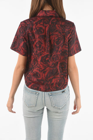 Taffeta Silk Cropped Shirt in Rose Pattern
