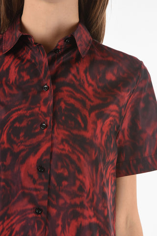 Taffeta Silk Cropped Shirt in Rose Pattern
