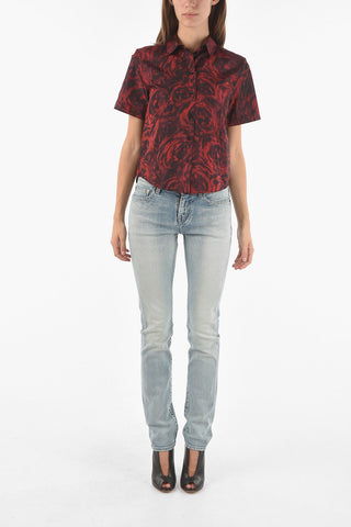 Taffeta Silk Cropped Shirt in Rose Pattern