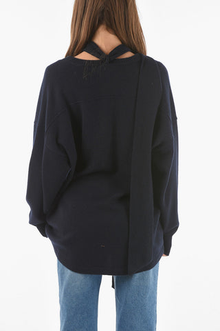 Cashmere Asymmetrical Sweater with Tie-embellished V-neck