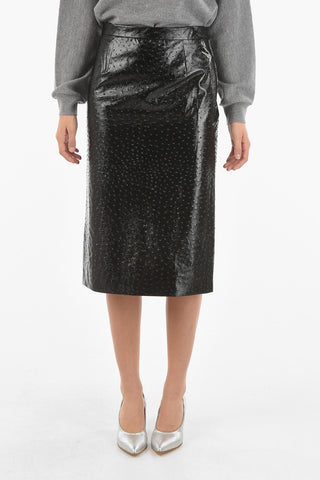 MM1 Faux Leather Midi Skirt with Embossed Details