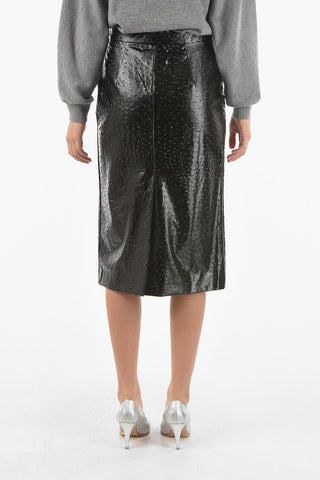 MM1 Faux Leather Midi Skirt with Embossed Details