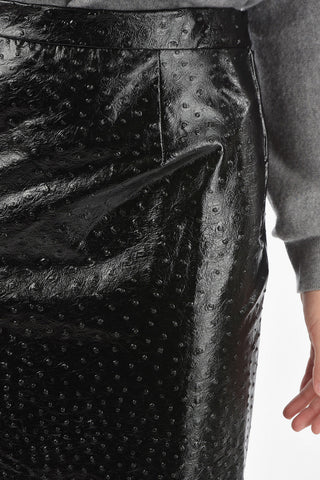 MM1 Faux Leather Midi Skirt with Embossed Details
