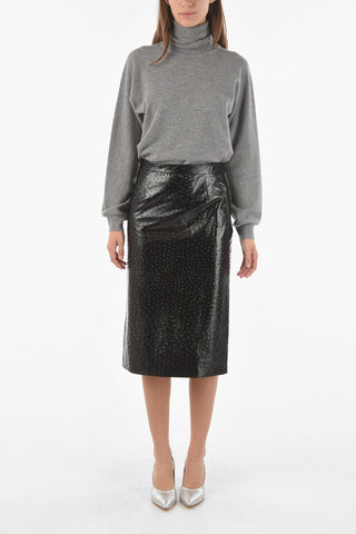 MM1 Faux Leather Midi Skirt with Embossed Details