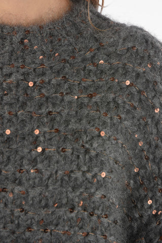 Pullover Girocollo in Misto Mohair con Paillettes All-Over
